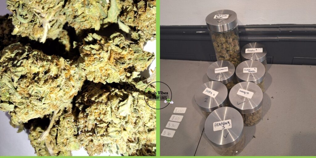 Platinum kush indica weed strain macro and store jars.