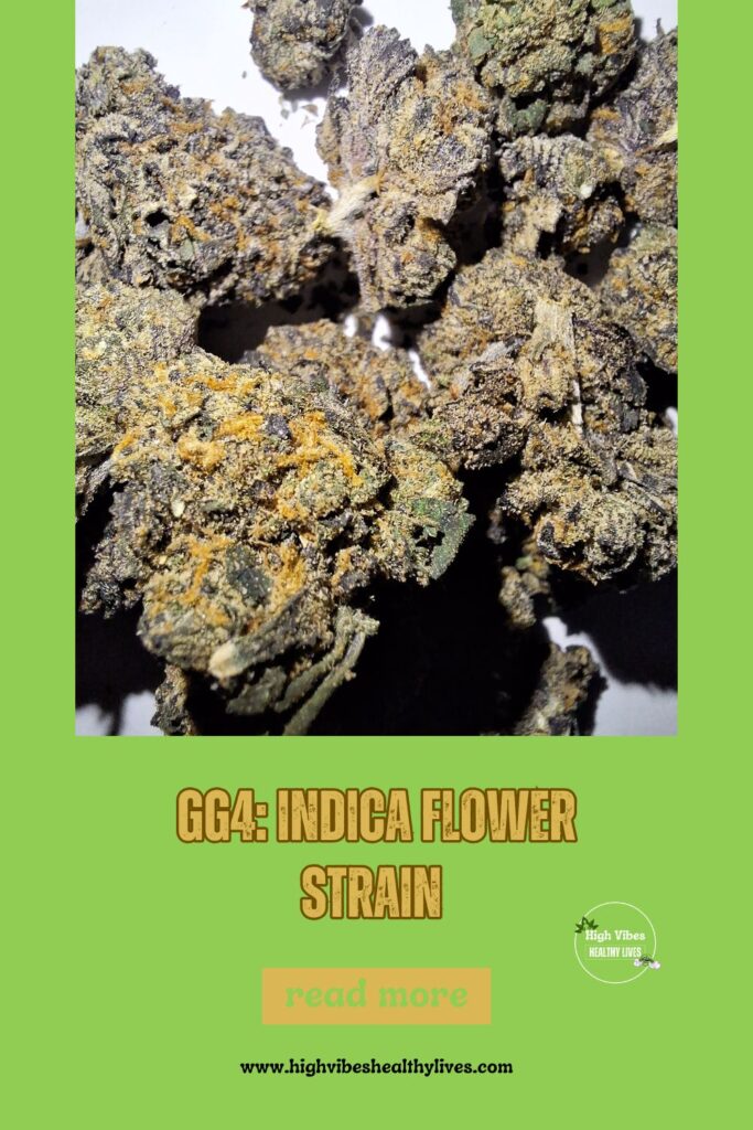 GG4 Indica Flower Strain info and review pinterest pin.